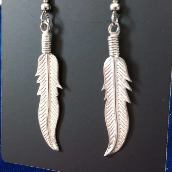 Sterling Silver Feather Dangle Earrings - Picture 11 of 12